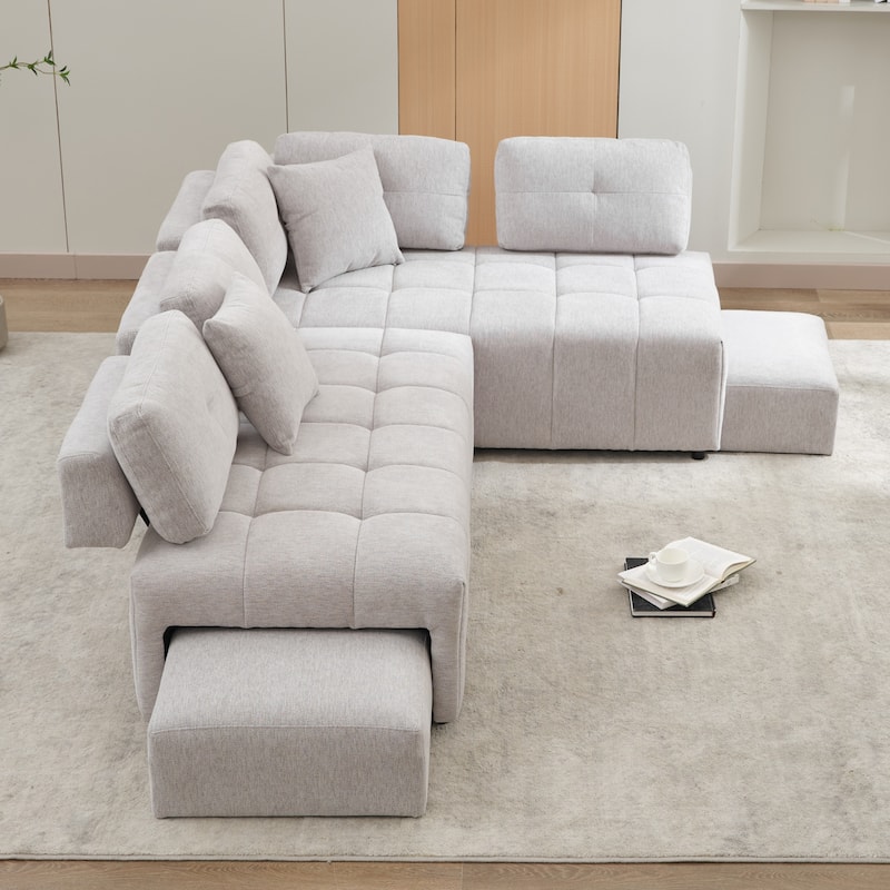 91.73" L-Shaped 4-Seater Sofa with Hidden Stools