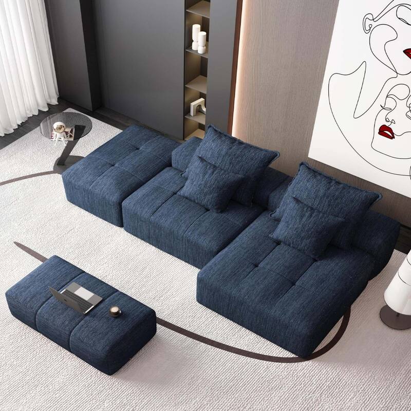 Modern 127.56" Oversized Modular Sectional Sofa with Ottoman Chenille Fabric