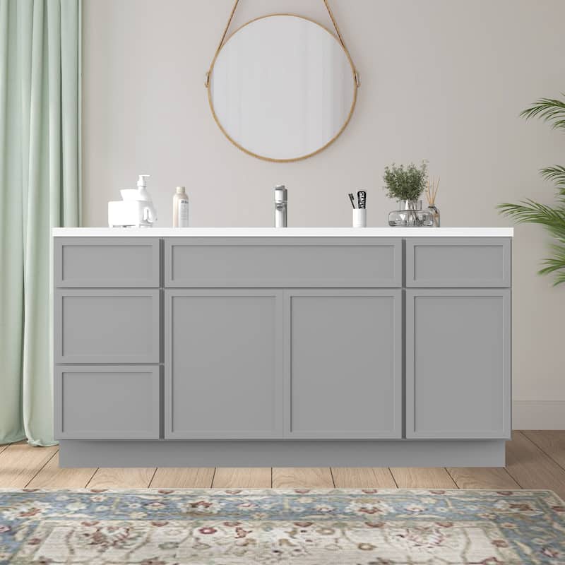 Vanity Art 66" Birch Freestanding Bathroom Vanity Cabinet without Top - Grey