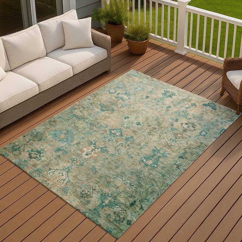 Machine Washable Indoor/ Outdoor Traditional Serenity Chantille Rug - Teal - 2'6" x 3'10"