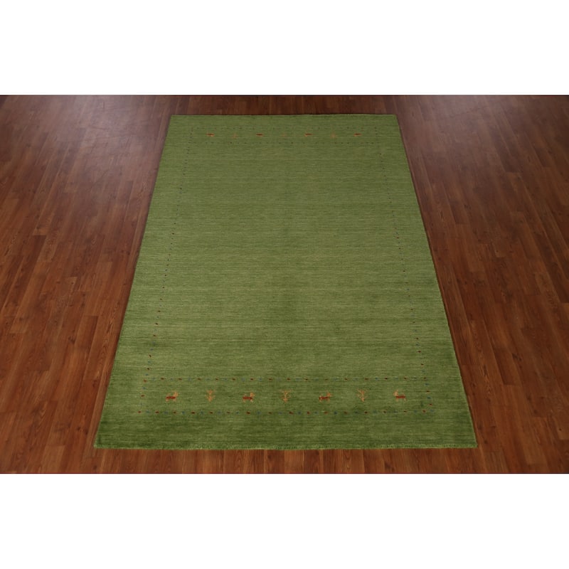 Hand Knotted Oriental 100% Wool Carpet Tribal Tribal Green Gabbeh Area Rug - 7' 7'' X 5' 3''