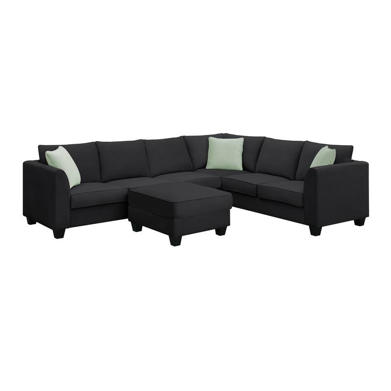 112" Fabric 7-Piece Modular Sectional Sofa with Ottoman and 3 Pillows