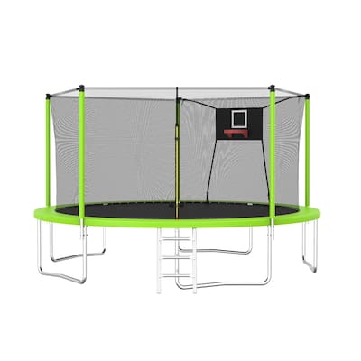 14FT Metal Trampoline with Safety Features for Kids' Outdoor Fun - Fitness & Sports Category - Green