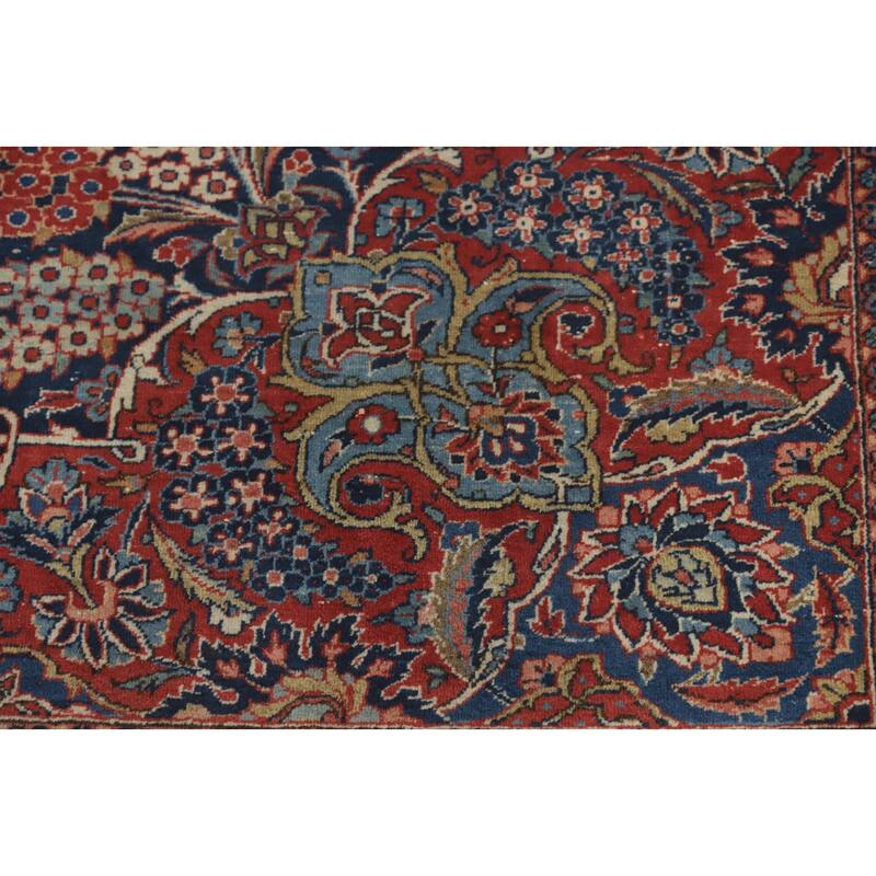 Hand Knotted Oriental 100% Wool Carpet Traditional Floral Navy Blue & Blues Kashan Area Rug - 14' 2'' X 10' 0''