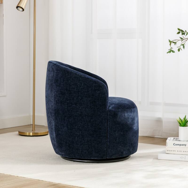 Chenille Fabric Swivel Accent Barrel Armchair with Coating Metal Ring
