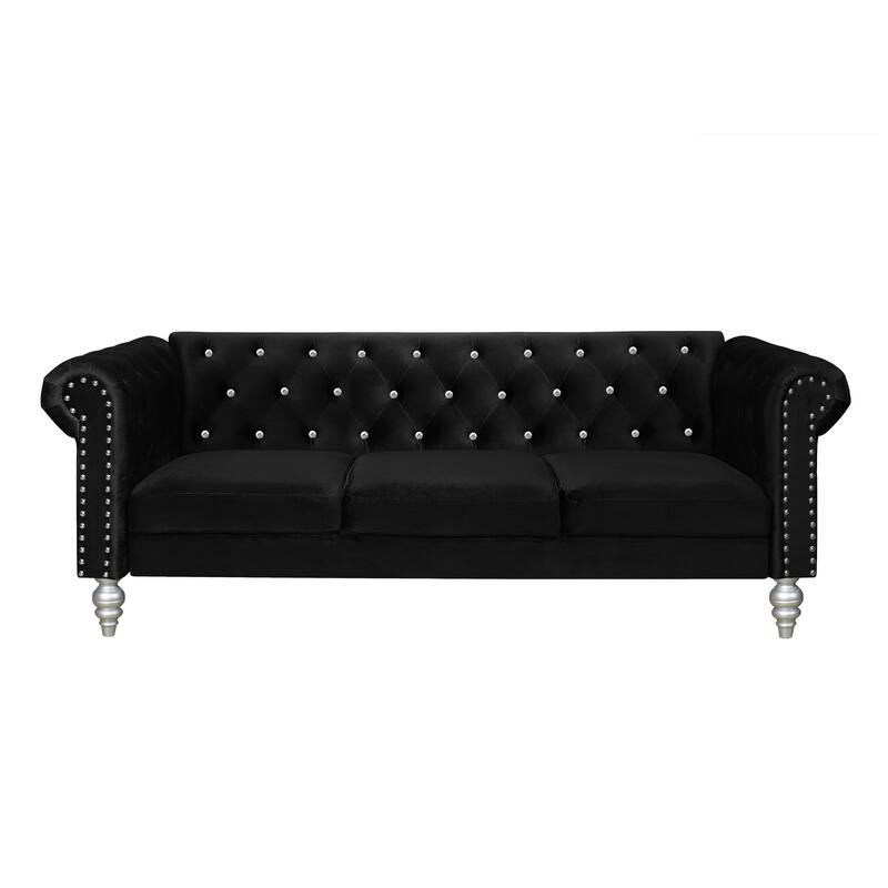 Clayfell Emma Velvet Rolled Arm Living Room Set - Sofa