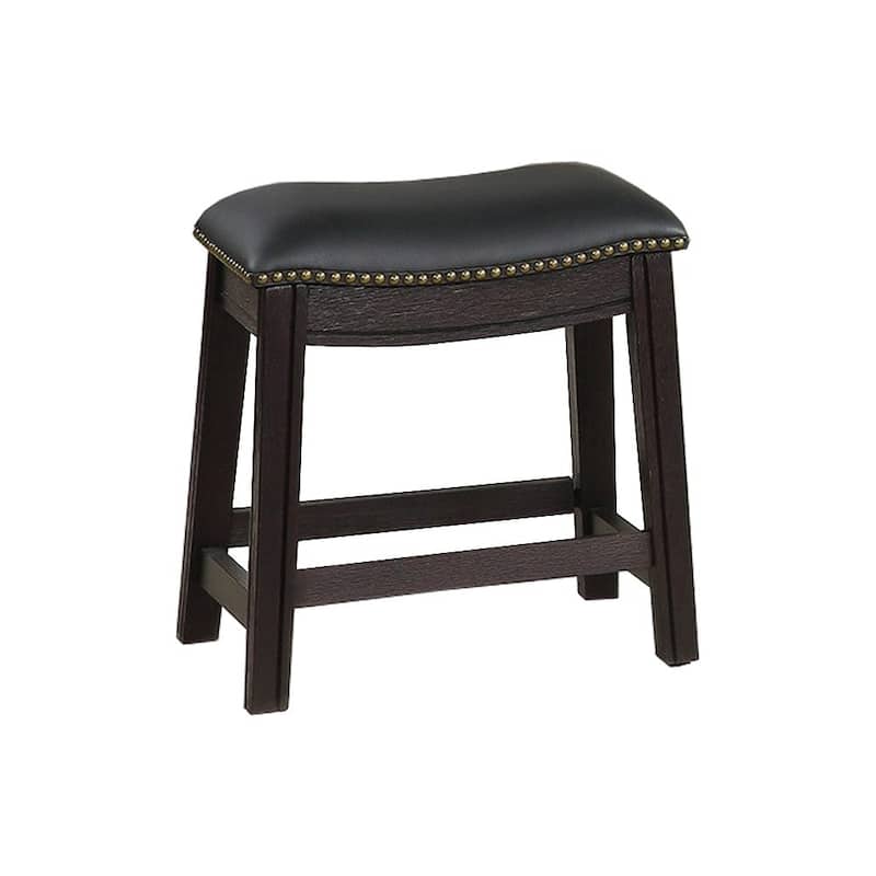 Curved Leatherette Stool with Nailhead Trim, Set of 2 - 18 H x 13.8 W x 18 L Inches