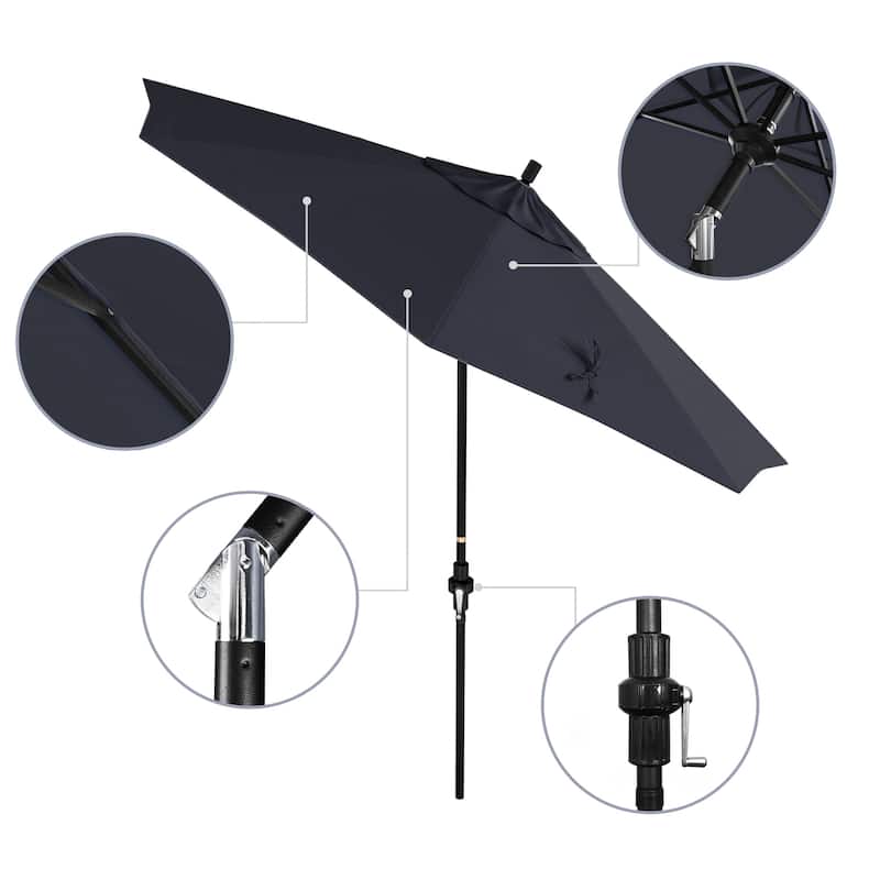 California Umbrella 9' Rd Golden State Series Patio Umbrella Black Aluminum Frame Crank Lift Collar Tilt Sunbrella Cilantro