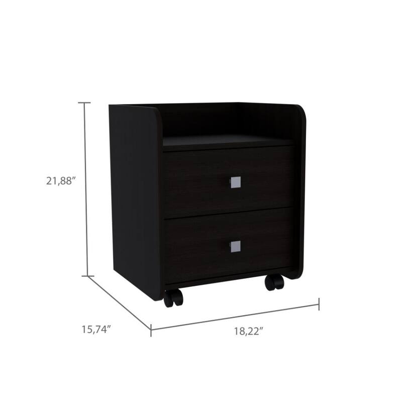 Modern Nightstand with Two Drawers, Metal Handle, and Caster Wheels - Space-Saving Design for Bedroom or Living Room
