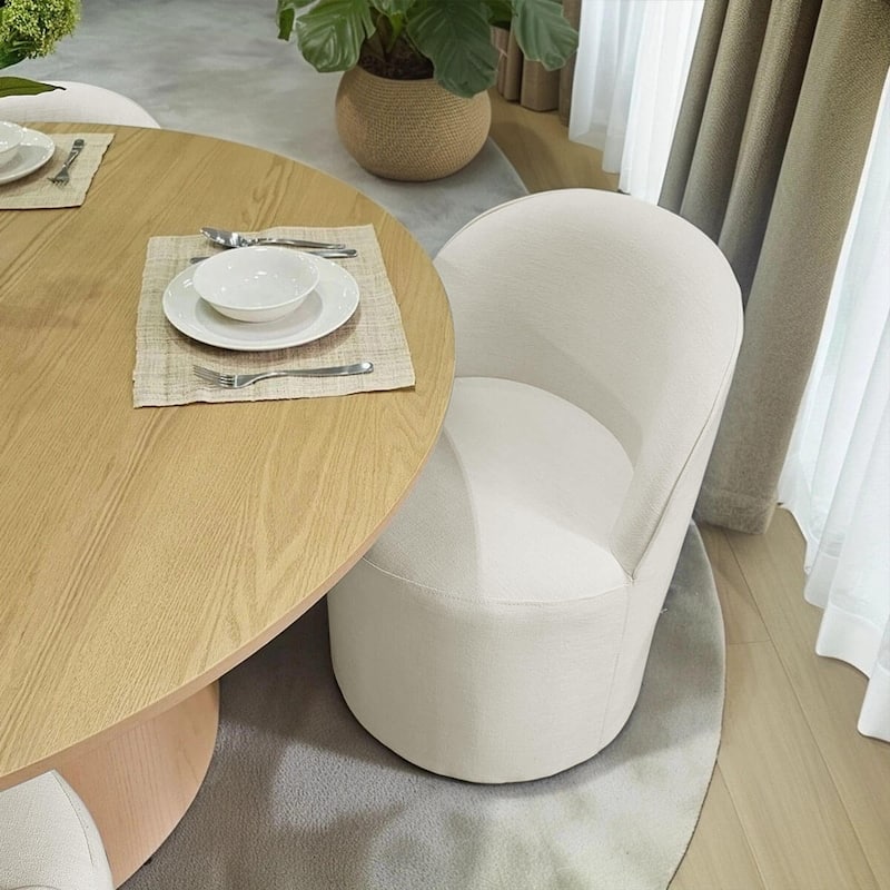 Linen Rolling Upholstered Dining Chair with Wheels (Set of 2)
