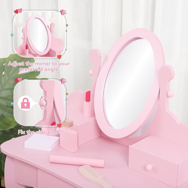 Girls Makeup Vanity Table Set with Stool, Dressup Playset