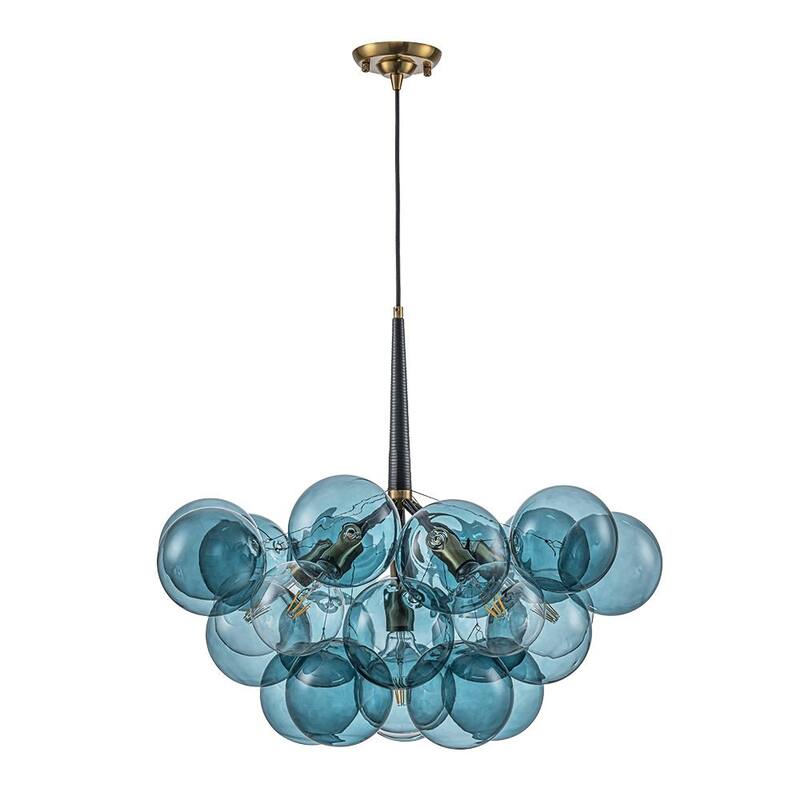Glam Art Deco Cluster Glass Globe Blue Bubble Chandelier