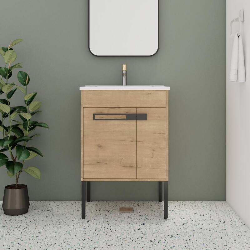 Beingnext 24"/30"/36" Bathroom Vanity with Sink, Freestanding or Floating Bathroom Vanity with 2 Doors and 1 Adjustable Shelf - Beige - 24''W x 18.3''D x 35''H