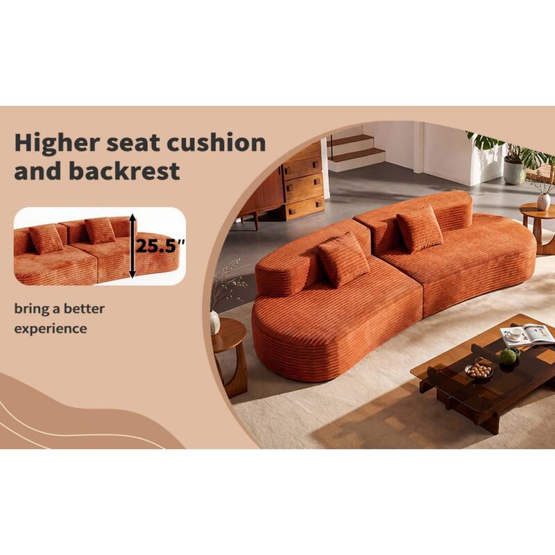 108.66" Curved Corduroy Sectional Sofa, No Assembly Required