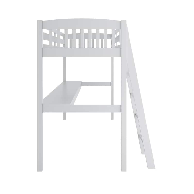Everest High Loft Bed with Built In Desk, Heavy Duty Solid Wood Loftbed Frame with Ladder and Safety Guardrail