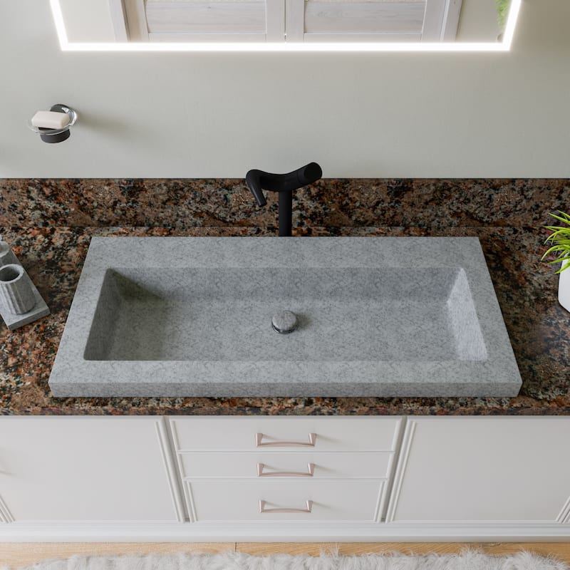 ALFI brand 40" Solid Concrete Gray Matte Trough Sink for the Bathroom