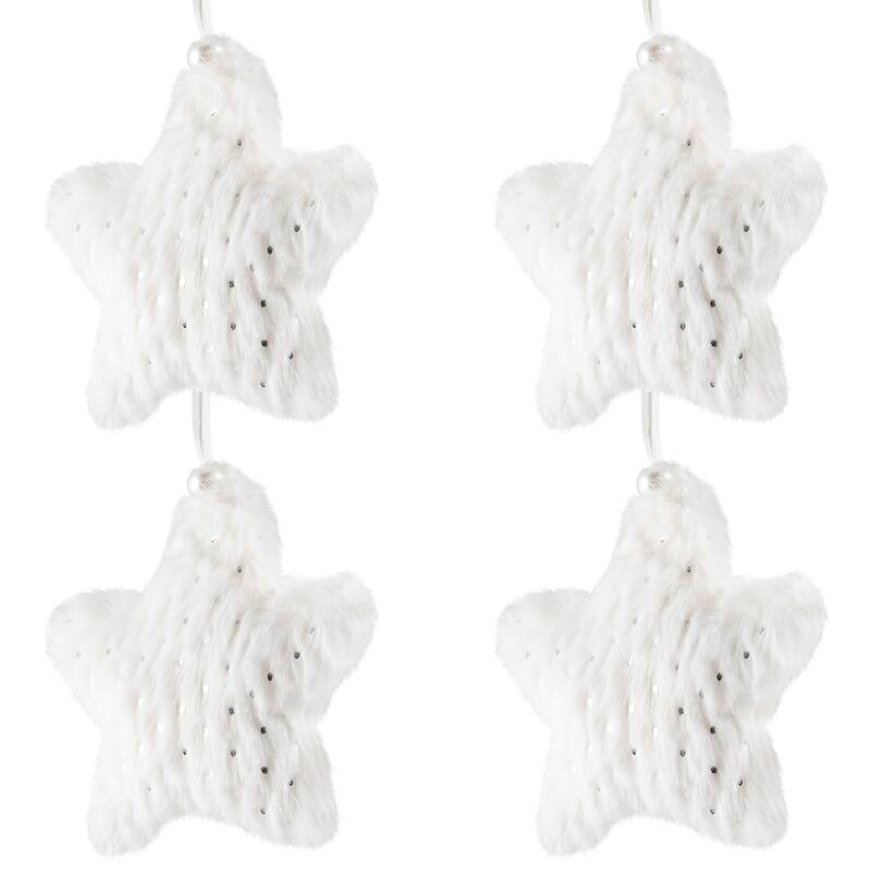 Faux Fur Plush Star Christmas Ornaments - 4.75" - White - Set of 4