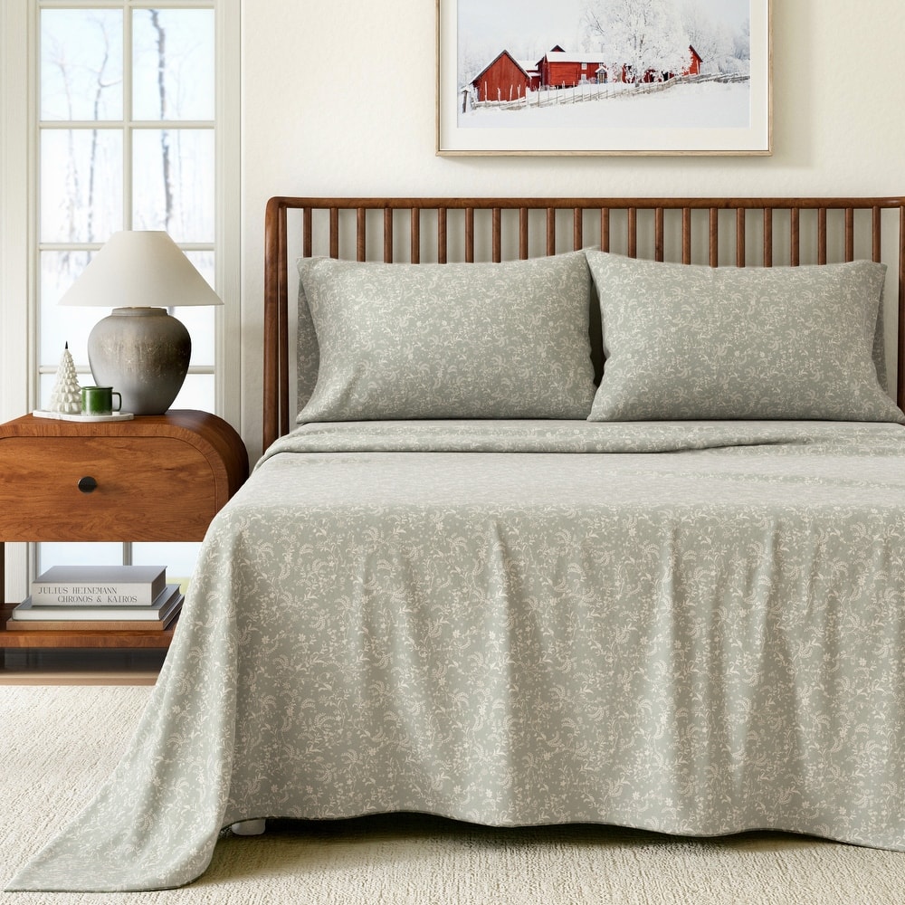 Linery & Co. Ultra-Soft Turkish Cotton Flannel Winter Floral Print Sheet Set