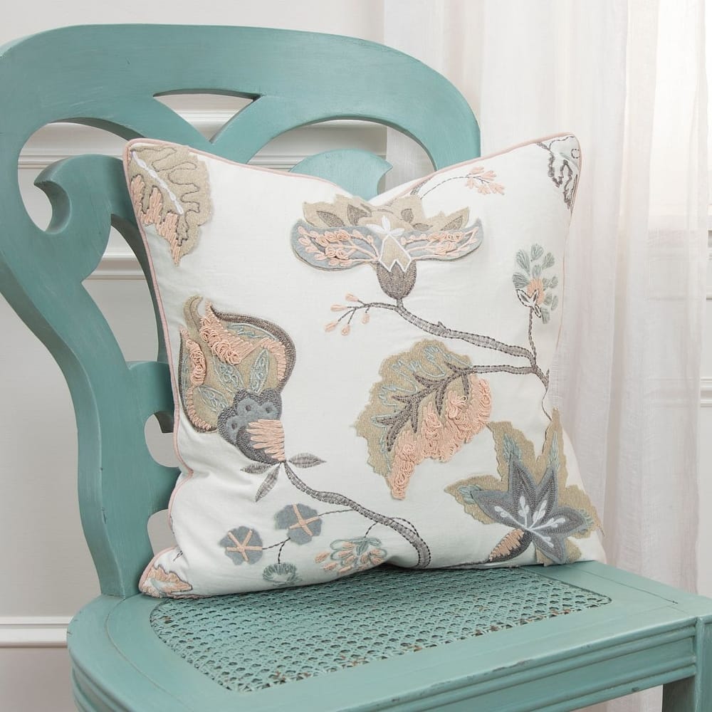 Ivory Floral Applique Decorative Pillow