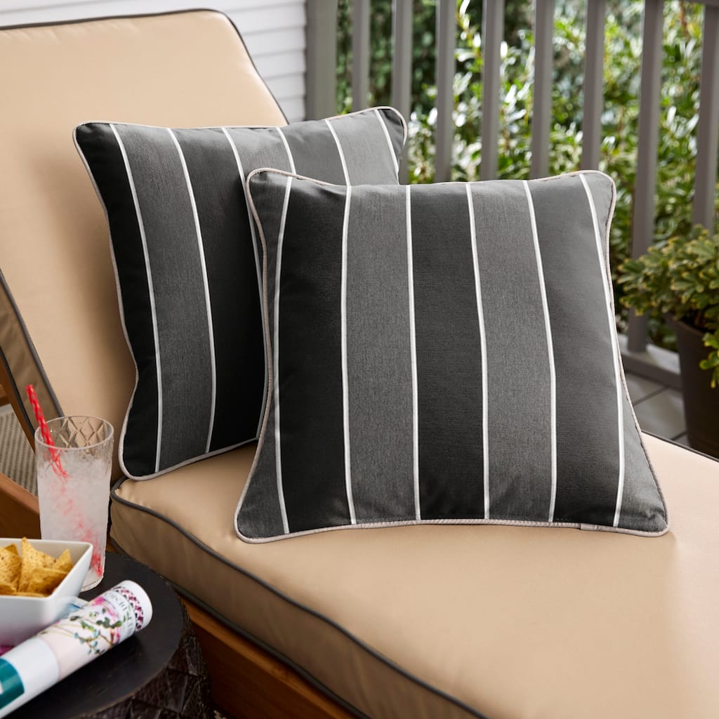 Sunbrella Peyton Granite/ Cast Silver Corded Indoor/ Outdoor Pillow Set