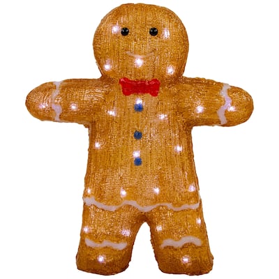16" LED Acrylic Gingerbread Man Bow Tie Outdoor Christmas Decoration - Brown