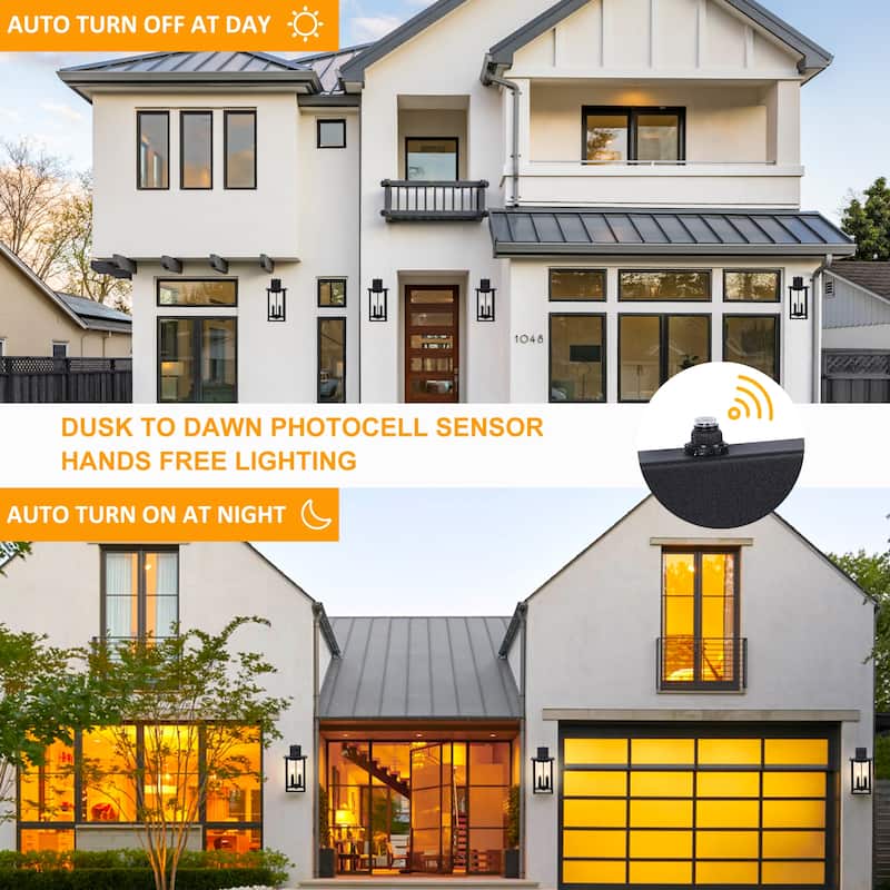 17.3"H 4-Light Outdoor Black Wall Lantern with Dusk to Dawn(2 Pack) - W8.6" x D9.6" x H17.3"