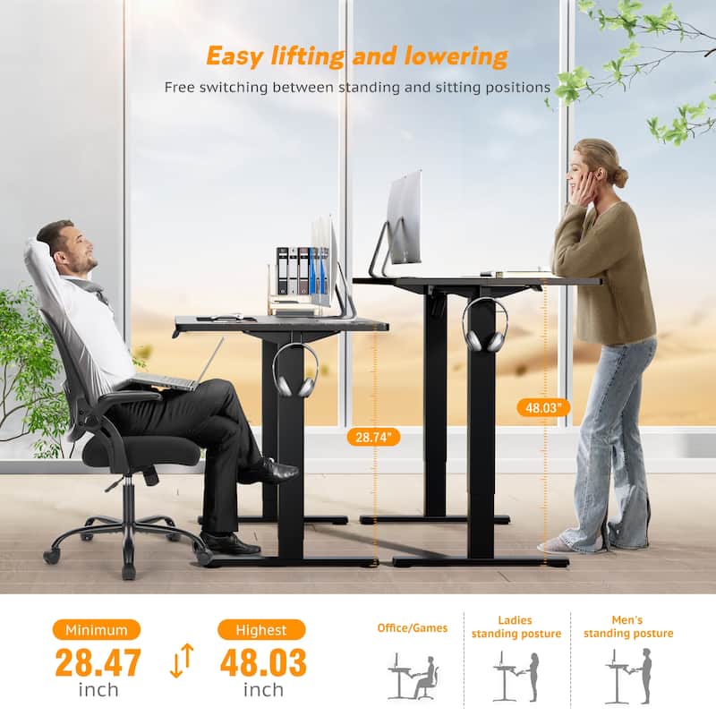 Electric Standing Desk - Adjustable Height Computer Workstation with Memory Settings for Home Office, Gaming & Study