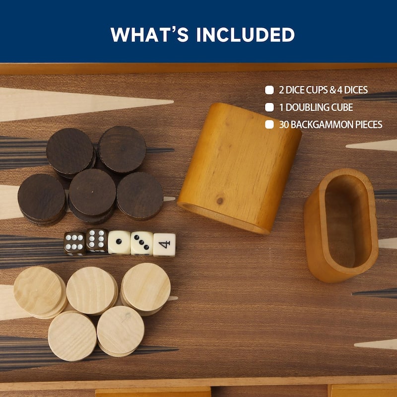 GSE™ 21" Premium Wooden Inlay Backgammon Board Game Set, Portable Folding Backgammon Board Game with Game Pieces - 21-Inch