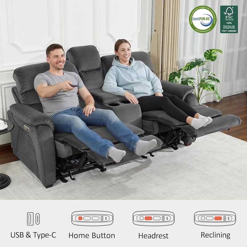 MCombo 61.6'' Wall Hugger Power Loveseat Recliner Sofa with Adjustable Headrest and USB A & C Charge Ports