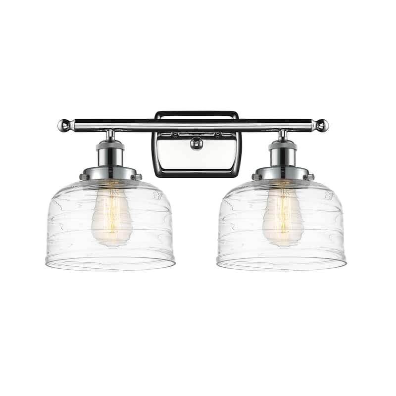 Innovations Lighting 916-2W-13-18 Bell Vanity Bell 2 Light 18" Wide - Polished Chrome / Clear Deco Swirl