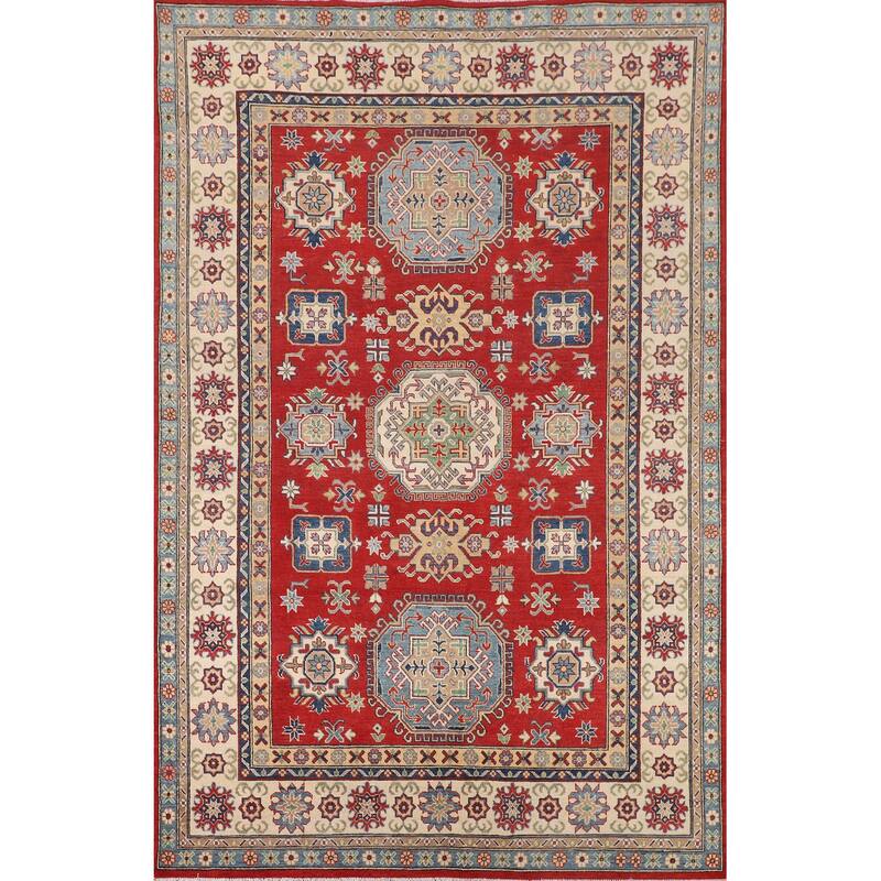 Red Kazak Area Rug Handmade Living Room Wool Carpet - 6'7" x 9'9"