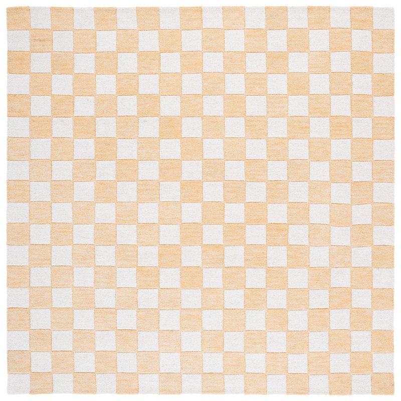 SAFAVIEH Handmade Ebony Gulnur Farmhouse Checkered Wool Rug - 6' Square - Gold/Ivory