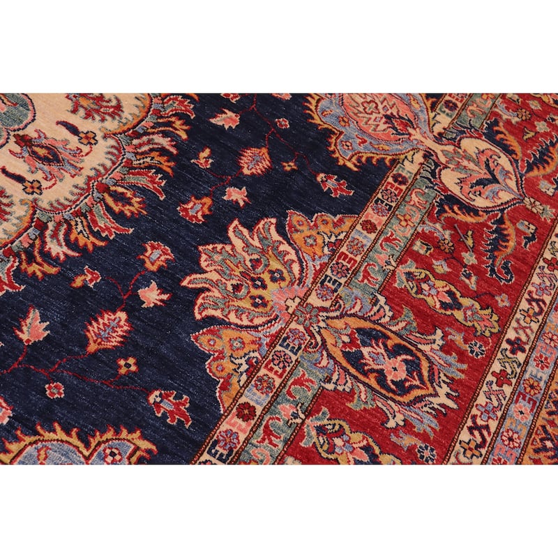 Southwestern Super Kazak Nyla Blue/Red Hand Knotted Wool Rug - 8'9'' x 12'4''