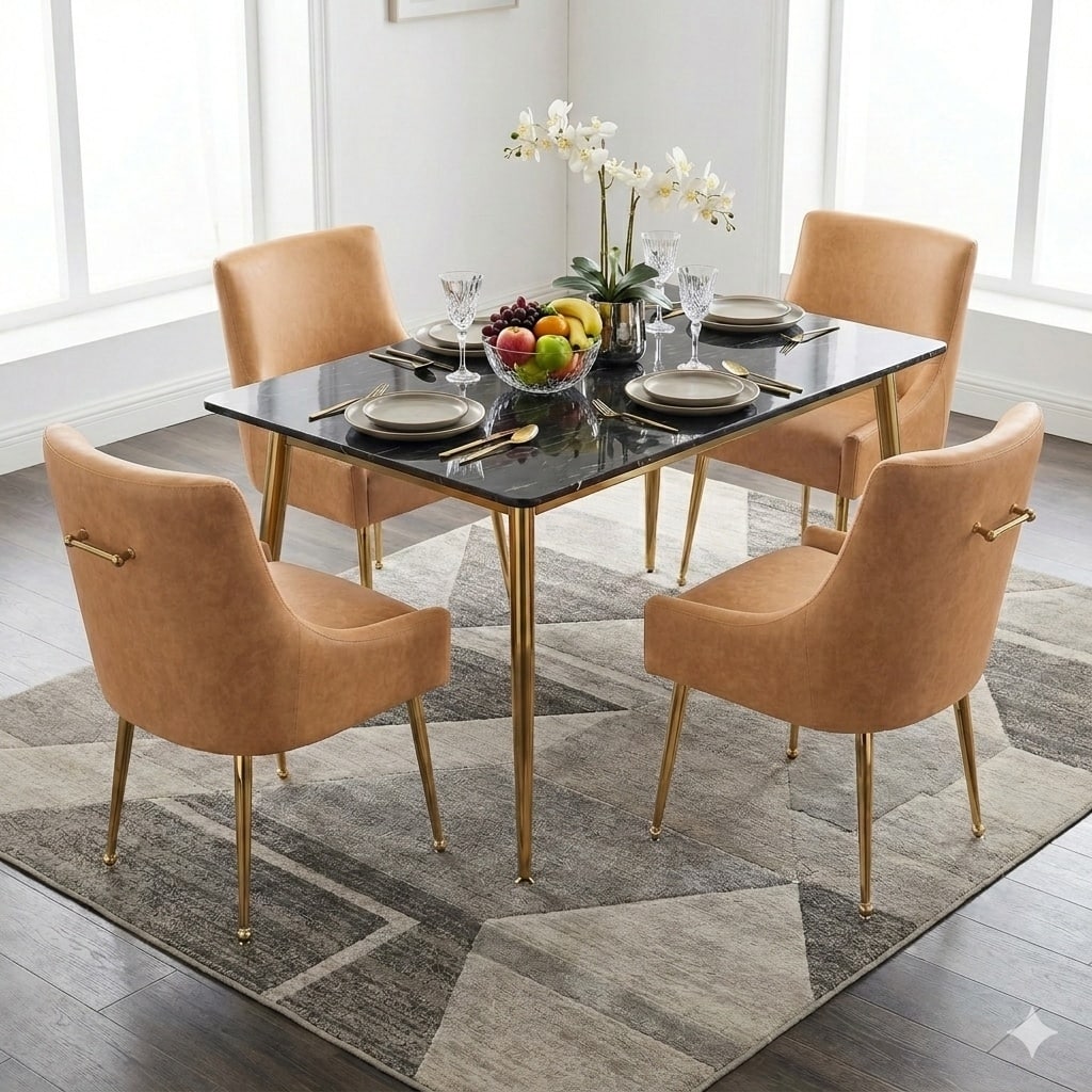 SEYNAR Modern Glam PU Leather Dining Chair or Vanity Chair Set of 4 with Rear Handle