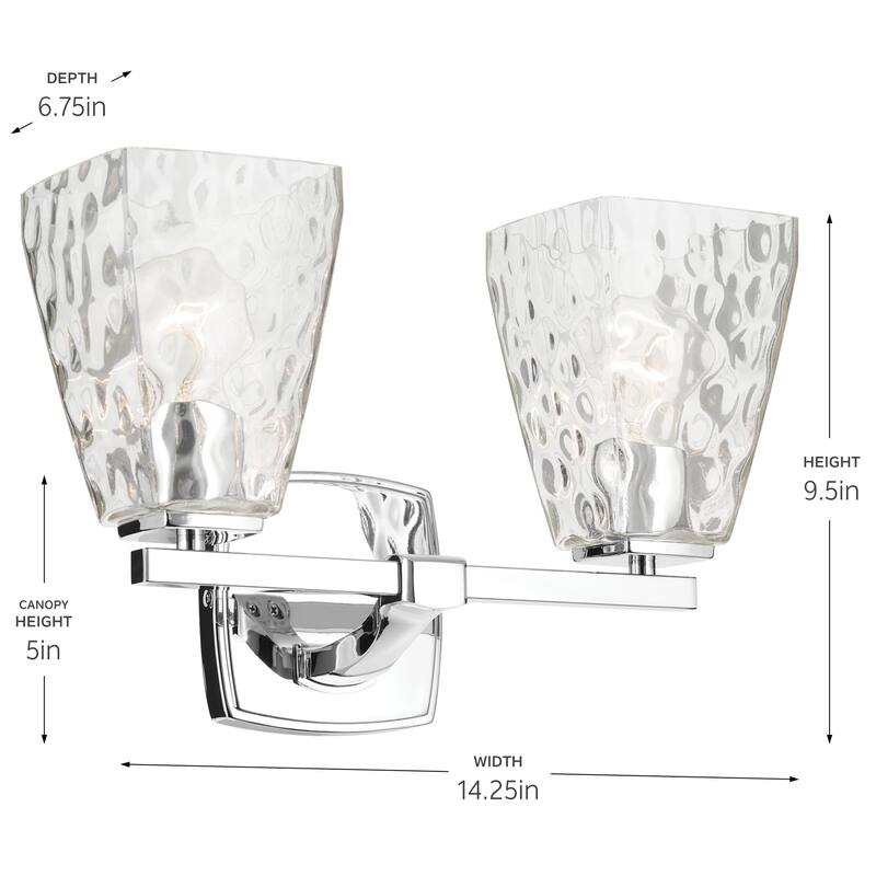 Kichler Lighting Marant 14.25" 2-Light Vanity Light with Clear Water Glass in Chrome