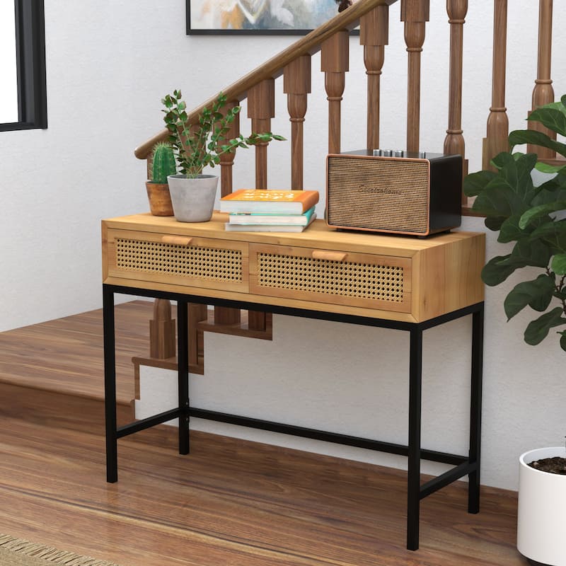 COZAYH 44" Woven Front Modern Farmhouse Console Table Sofa