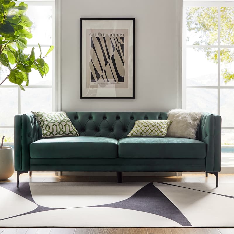 Calymne 84" Classic Square Arms Sofa with Button-Tufted Back by HULALA HOME - GREEN