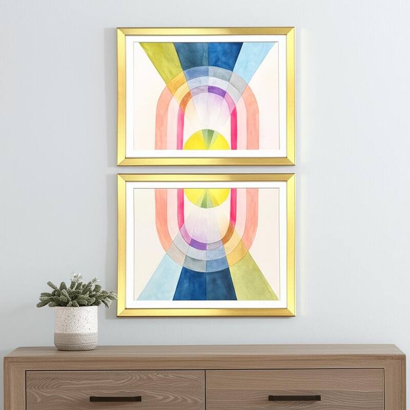 HomeRoots Set Of Two Geometric Watercolor Gold Framed Wall Art - 24.00 in. x 20.00 in.  x 2.00 in.