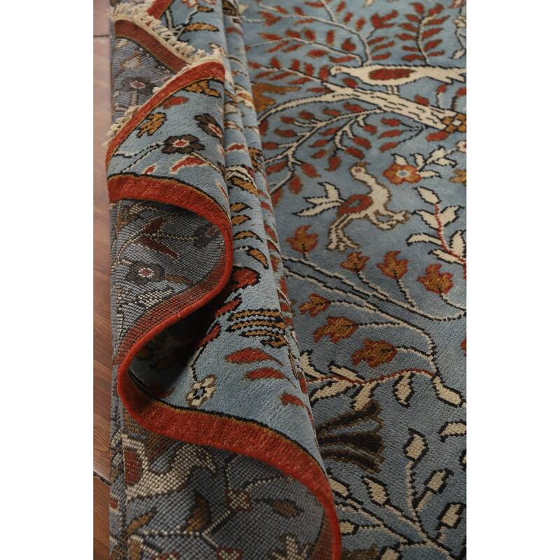 Hand Knotted Oriental 100% Wool Carpet Traditional All-Over Navy Blue & Blues Ziegler Area Rug - 13' 9'' X 9' 7''