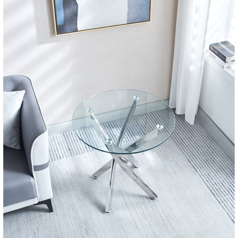 Modern Round Tempered Glass End Table with Chrome Legs