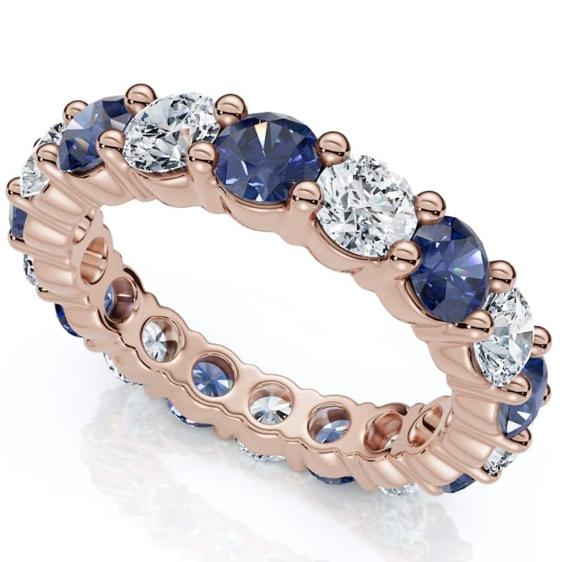 Bliss Diamond 3Ct Blue Sapphire & Diamond Eternity Ring Gold Lab Grown - 8.5 - Rose