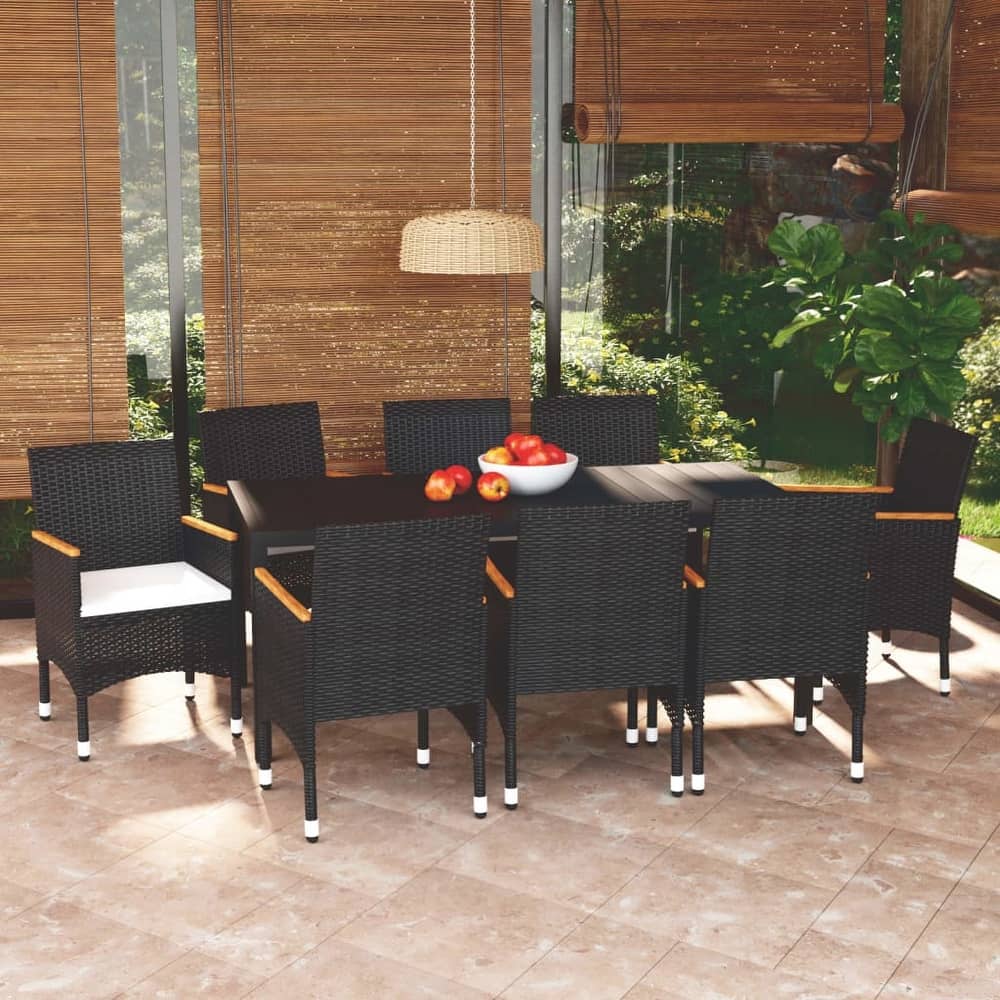 vidaXL Patio Dining Set with Cushions Poly Rattan