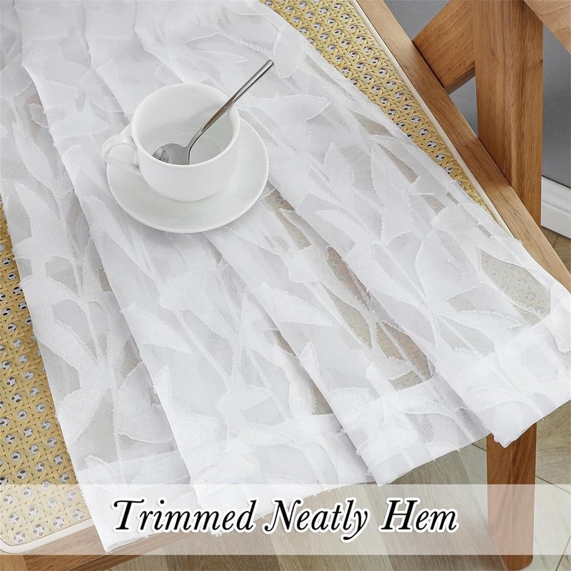White Sheer Short Curtains 45" Dual Rod Pockets Bedroom