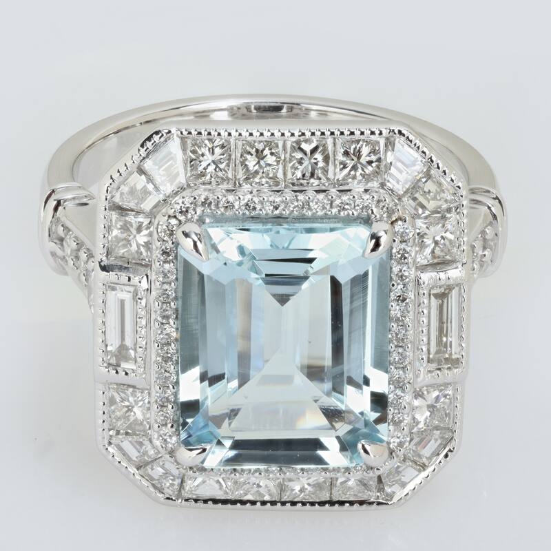 Miadora 4 7/8ct TGW Aquamarine and 3/5ct TDW Diamond Halo Ring in 14k White Gold