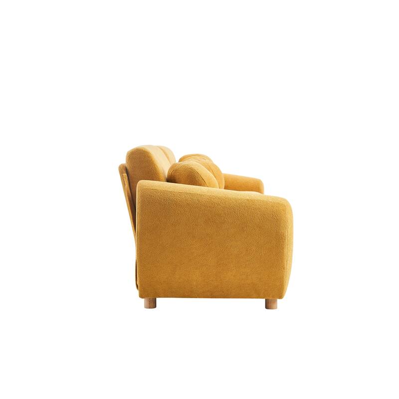 Modern Tufted Chenille Loveseat, Futon Sectional Love Seat Couch, Upholstered Sofa with 2 Pillows & 3 Lumbar Pillows