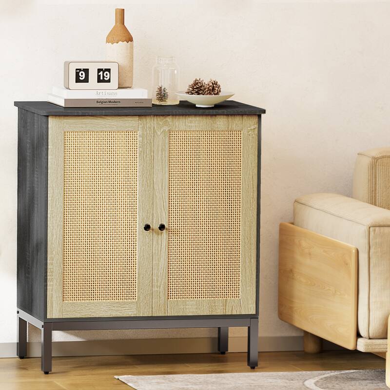 Rattan Accent Buffet Sideboard Storage Cabinet with 2 Doors
