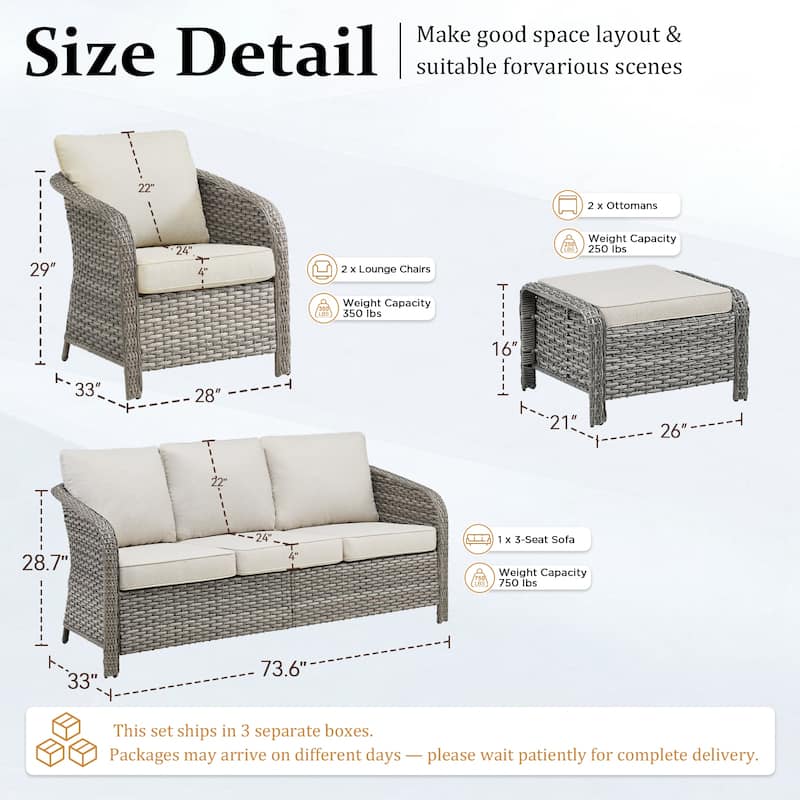 Pocassy Outdoor Patio Furniture Wicker Sofa Chair Set