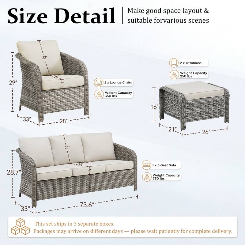 Pocassy Outdoor Patio Wicker Sofa Chair Furniture Set