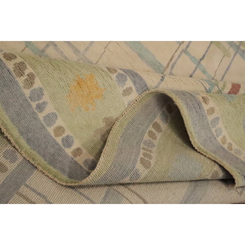 Hand Knotted Oriental 100% Wool Carpet Modern Geometric Beige & Ivories Gabbeh Area Rug - 12' 0'' X 9' 3''