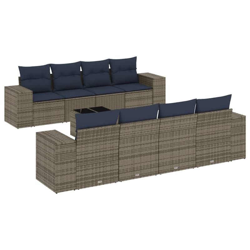 vidaXL 9 Piece Patio Sofa Set with Cushions Black Poly Rattan - 21.7" x 24.4" x 27.2"
